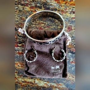NEW Coach C Bangle bracelet and hoop earrings set black silver